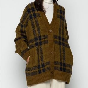OAK + FORT • Oversized Green Plaid Cardigan